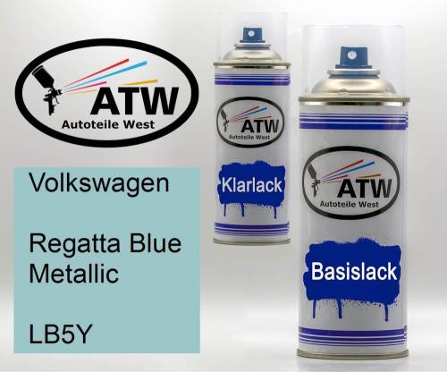 Volkswagen, Regatta Blue Metallic, LB5Y: 400ml Sprühdose + 400ml Klarlack - Set, von ATW Autoteile West.